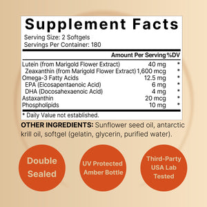 Lutein 40mg and Zeaxanthin 1,600mcg Per Serving, 360 Softgels