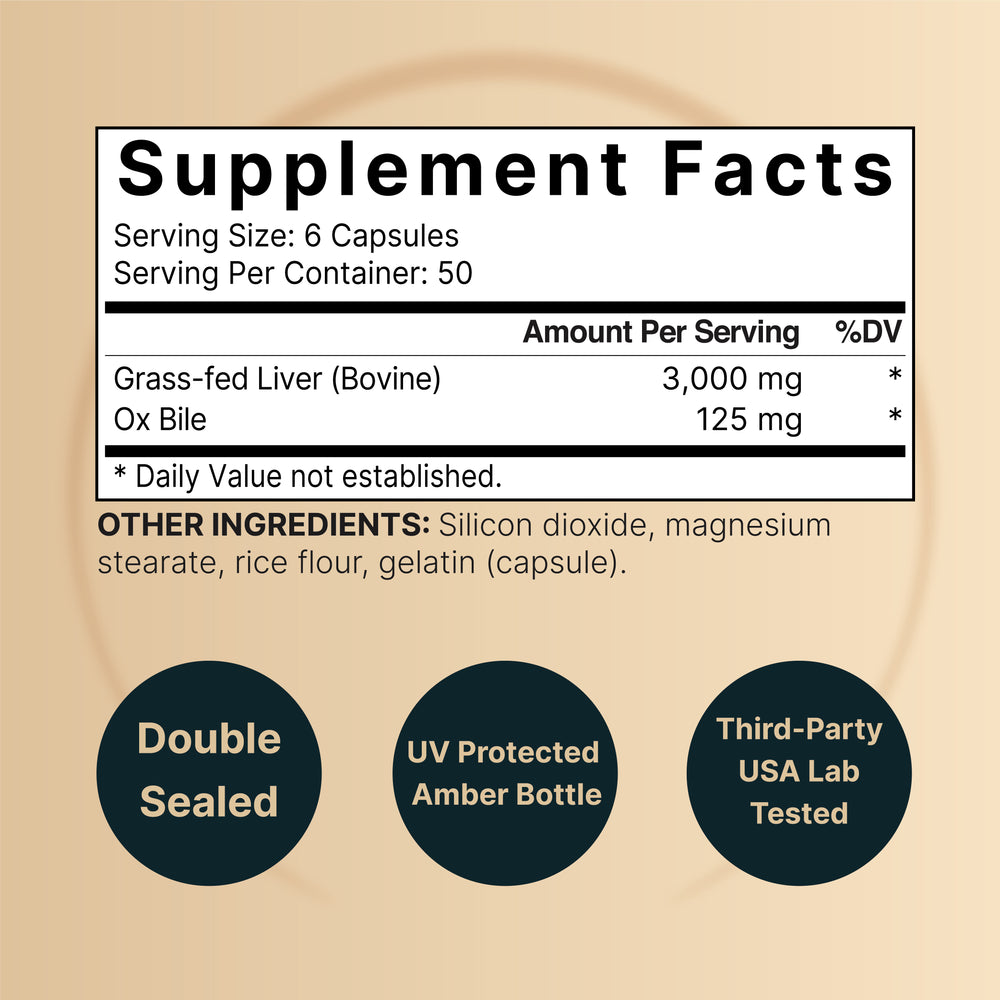 Beef Liver Capsules with Ox Bile, 3,000mg Per Serving, 300 Count
