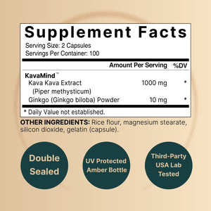 Kava Kava Capsules 1000mg with Ginkgo Biloba, 200 Count