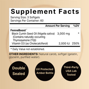 Black Seed Oil with Vitamin D3 2,000IU, 180 Softgels