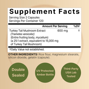 Turkey Tail Mushroom Capsules 15,000mg Per Serving, 240 Count