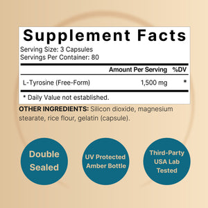 L Tyrosine Supplement, 1,500mg Per Serving, 240 Capsule