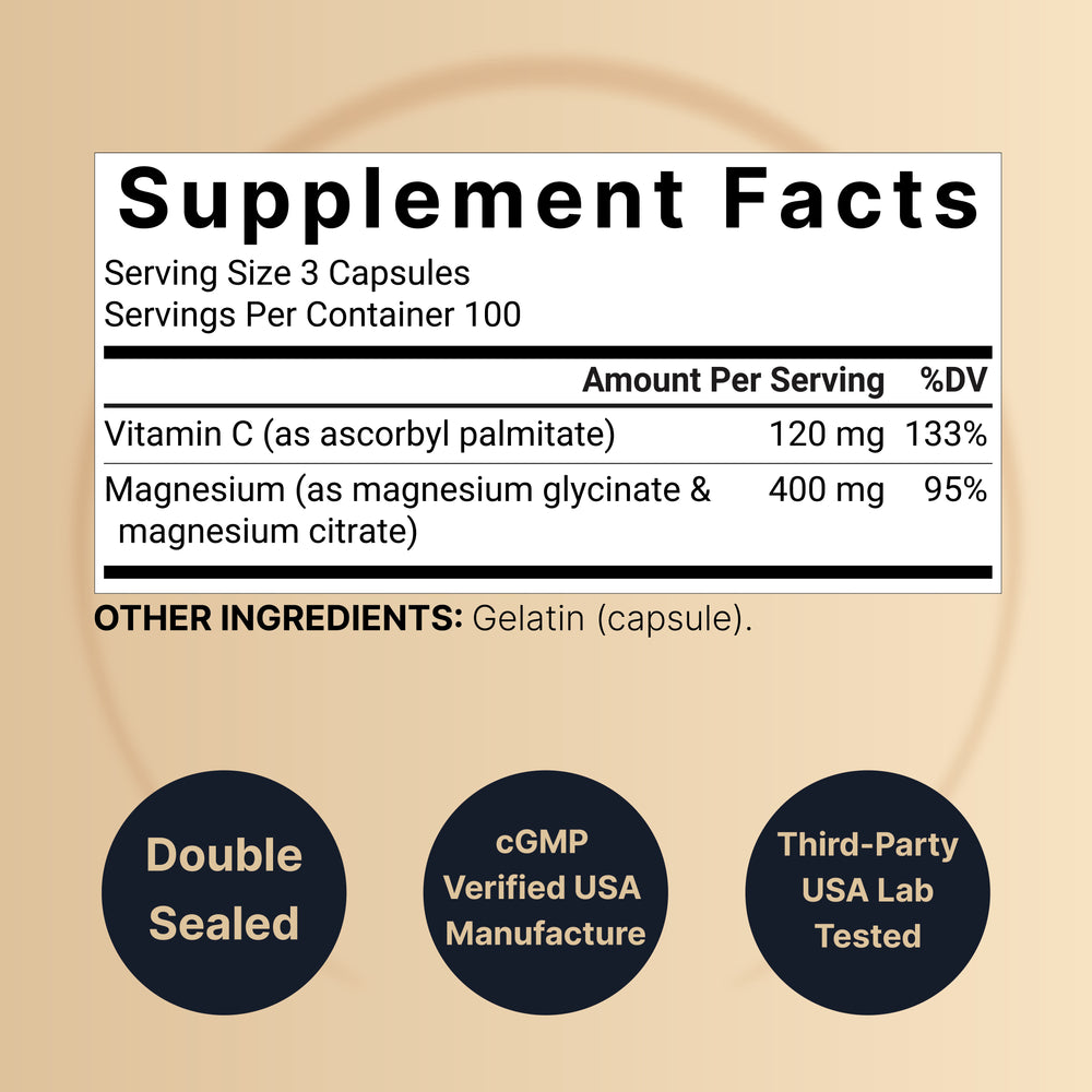 Magnesium Complex 400mg with Fat Soluble Vitamin C, 300 Capsules