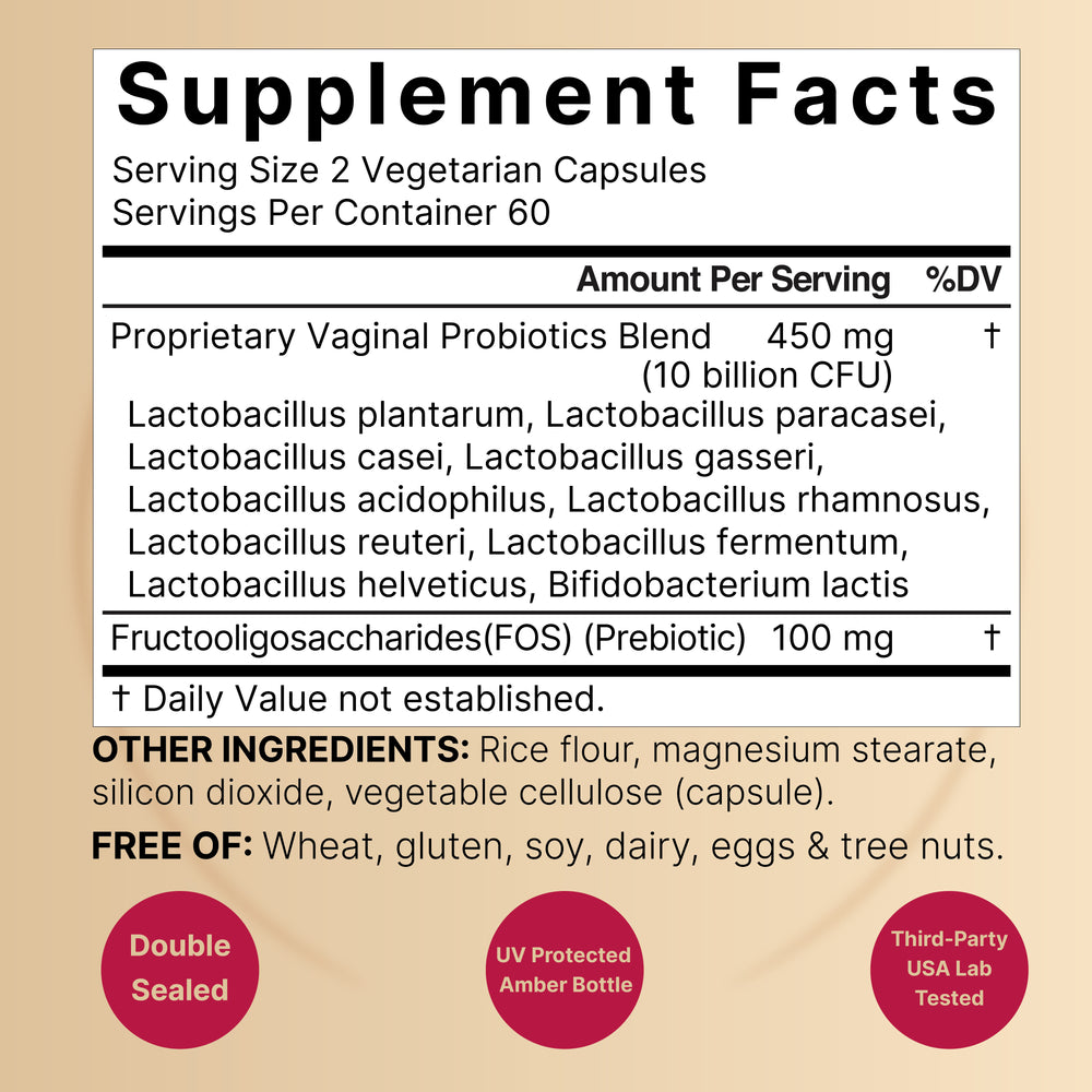 Vaginal Probiotics 10 Billion CFU Per Serving, 120 Veggie Capsules