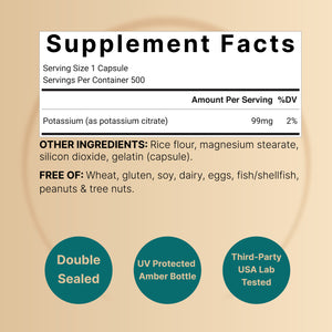 Potassium Citrate Supplement 99mg, 500 Capsules