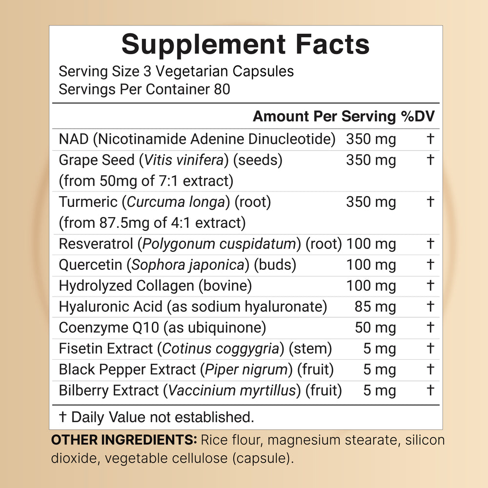 NAD+ 1,500mg Per Serving, 240 Veggie Capsules