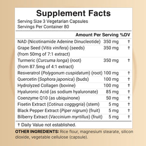 NAD+ 1,500mg Per Serving, 240 Veggie Capsules
