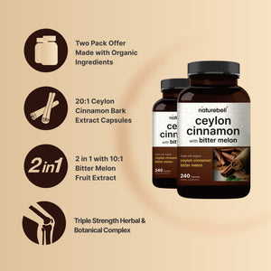 2 Pack Ceylon Cinnamon 9000mg Per Serving, 480 Capsules