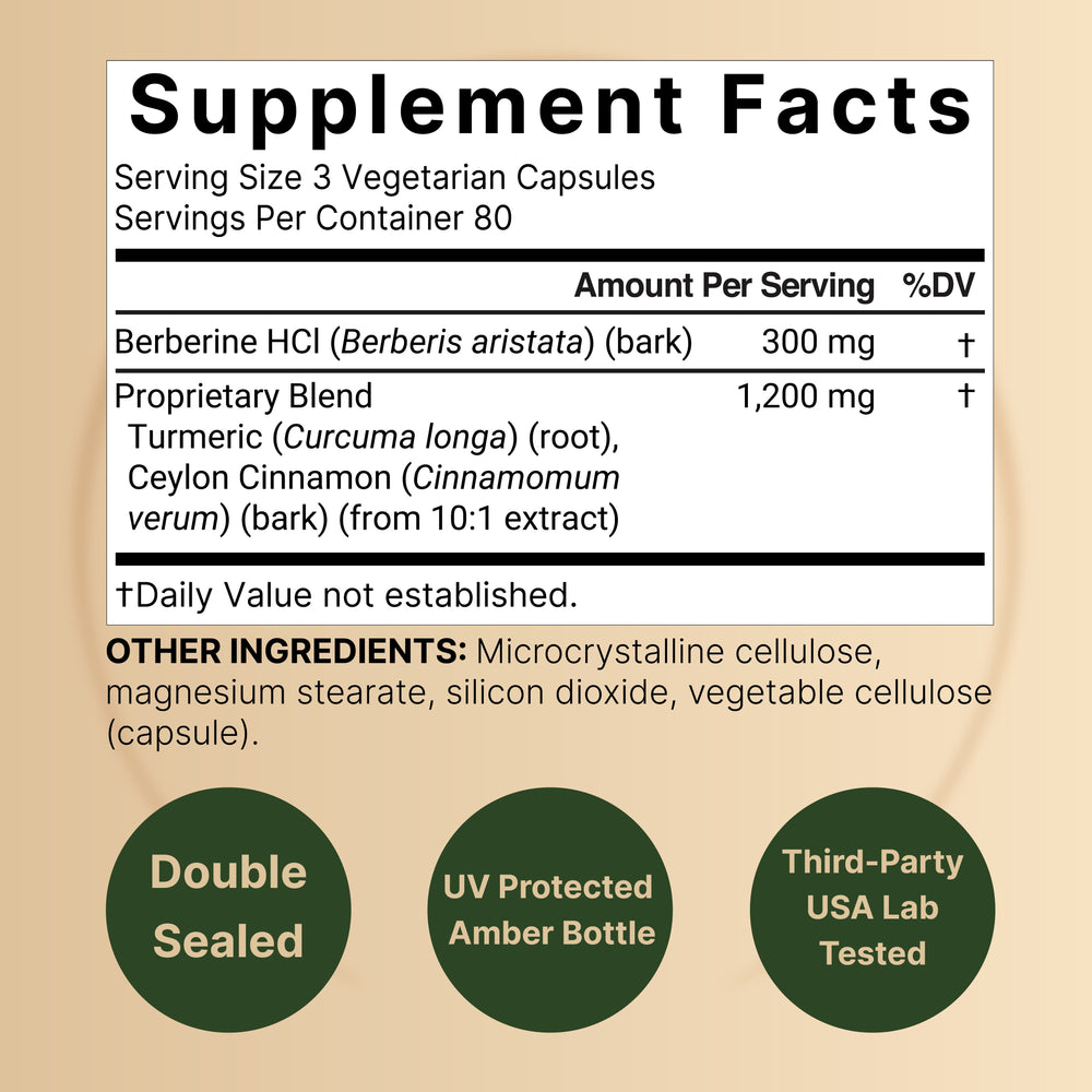 Berberine Supplement 1,500mg with Ceylon Cinnamon & Turmeric Root, 480 Veggie Capsules (2 Pack)