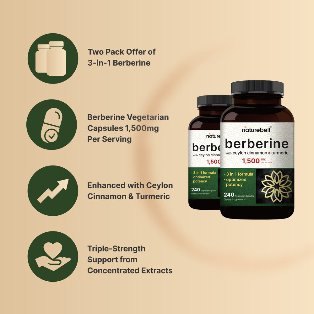 Berberine Supplement 1,500mg with Ceylon Cinnamon & Turmeric Root, 480 Veggie Capsules (2 Pack)