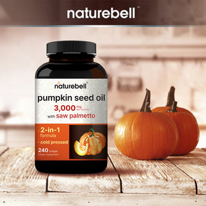 Virgin Pumpkin Seed Oil with Saw Palmetto, 3,000mg Per Serving, 240 Softgel Capsules