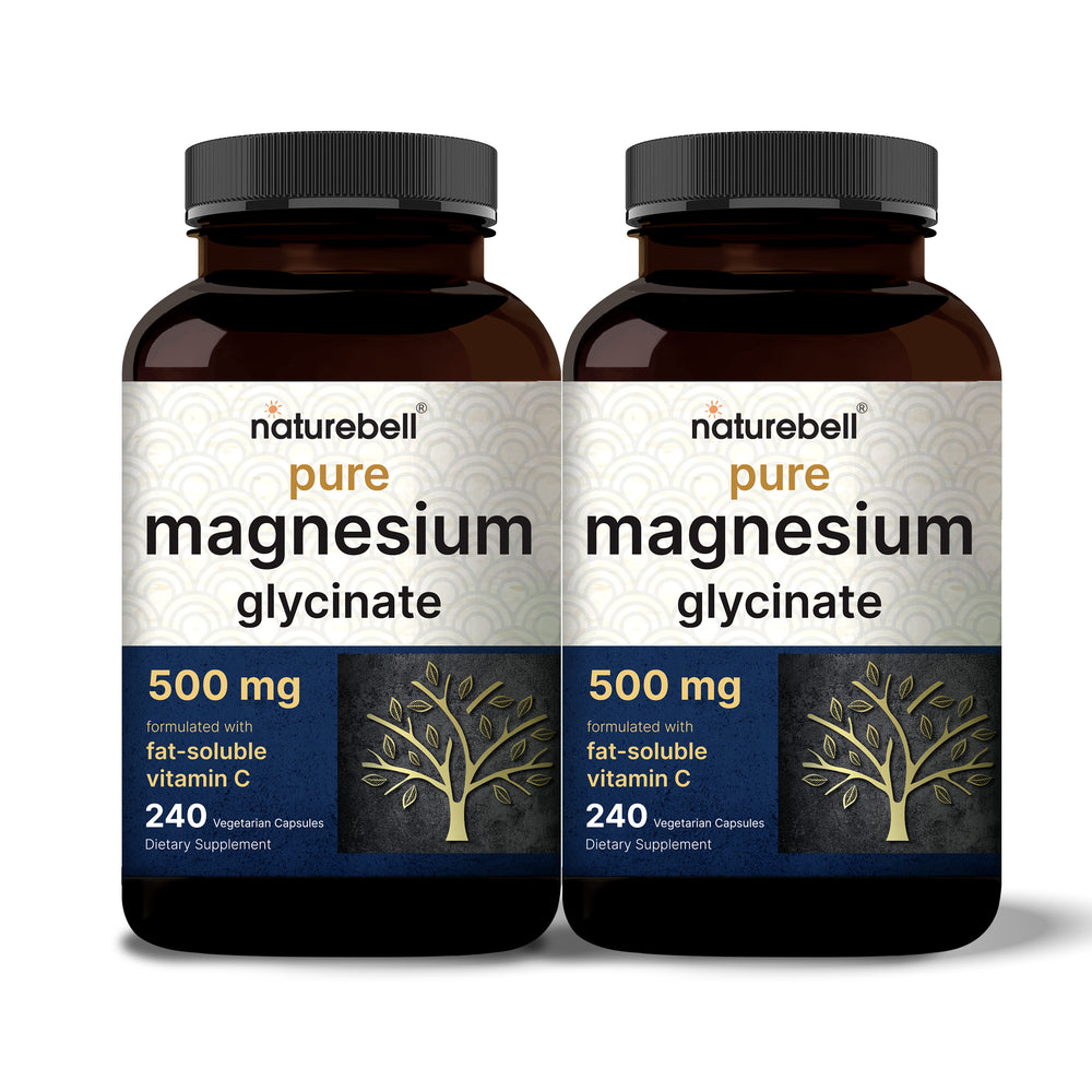 Pure Magnesium Glycinate 500mg with Fat Soluble Vitamin C, Veggie Capsules