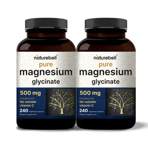 Pure Magnesium Glycinate 500mg with Fat Soluble Vitamin C, Veggie Capsules