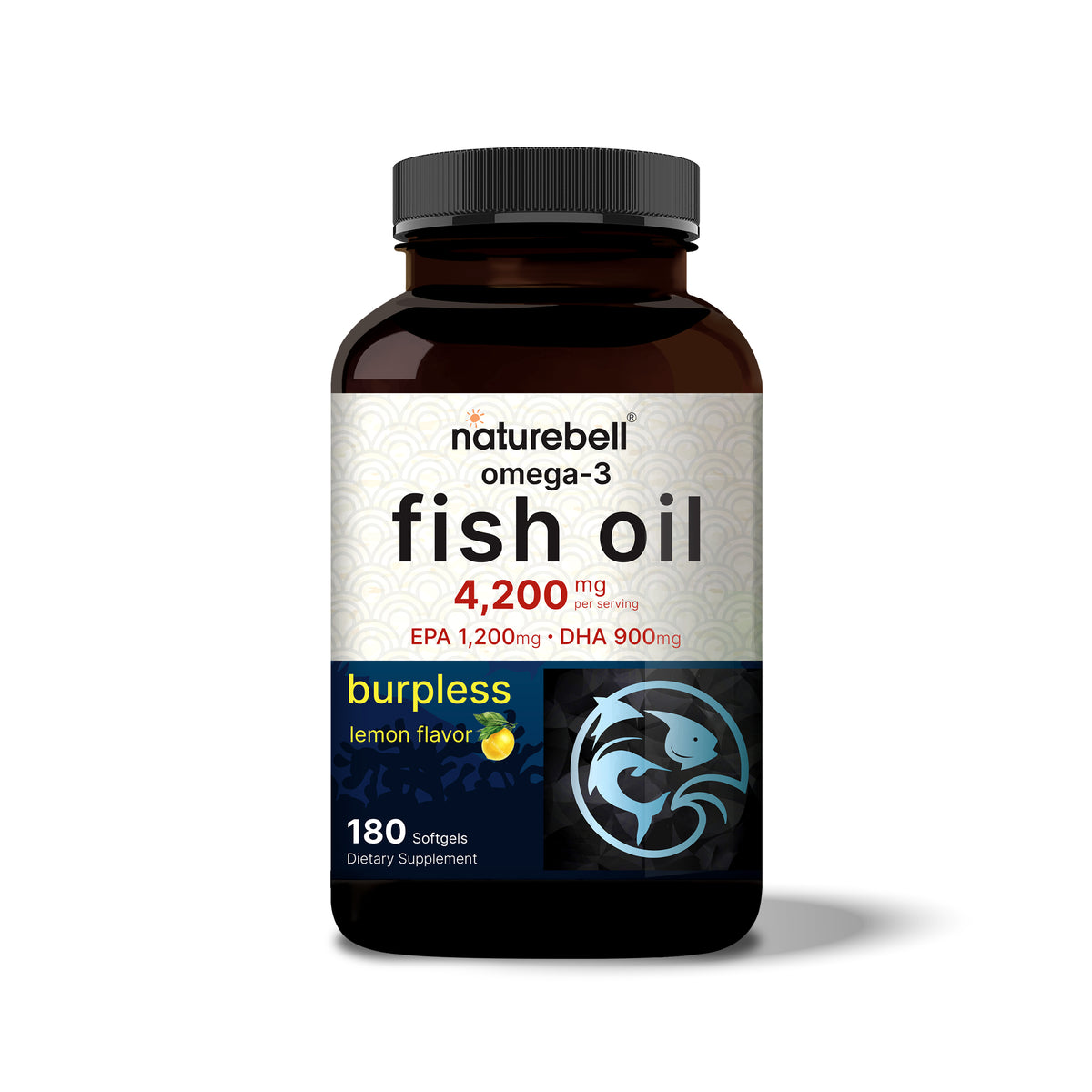 Omega 3 Fish Oil 4,200mg, 180 Burpless Softgels NatureBell