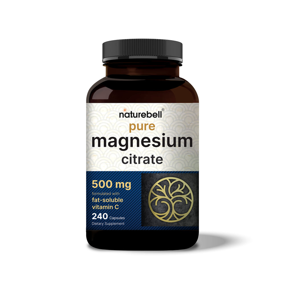 Magnesium Citrate 500mg, 240 Capsules, 2-in-1 with Fat Soluble Vitamin C