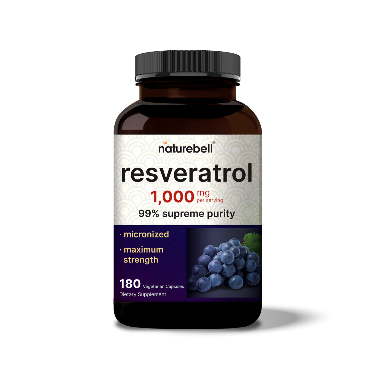 Trans Resveratrol Supplement, 1,000mg Per Serving, 180 Veggie Capsules ...