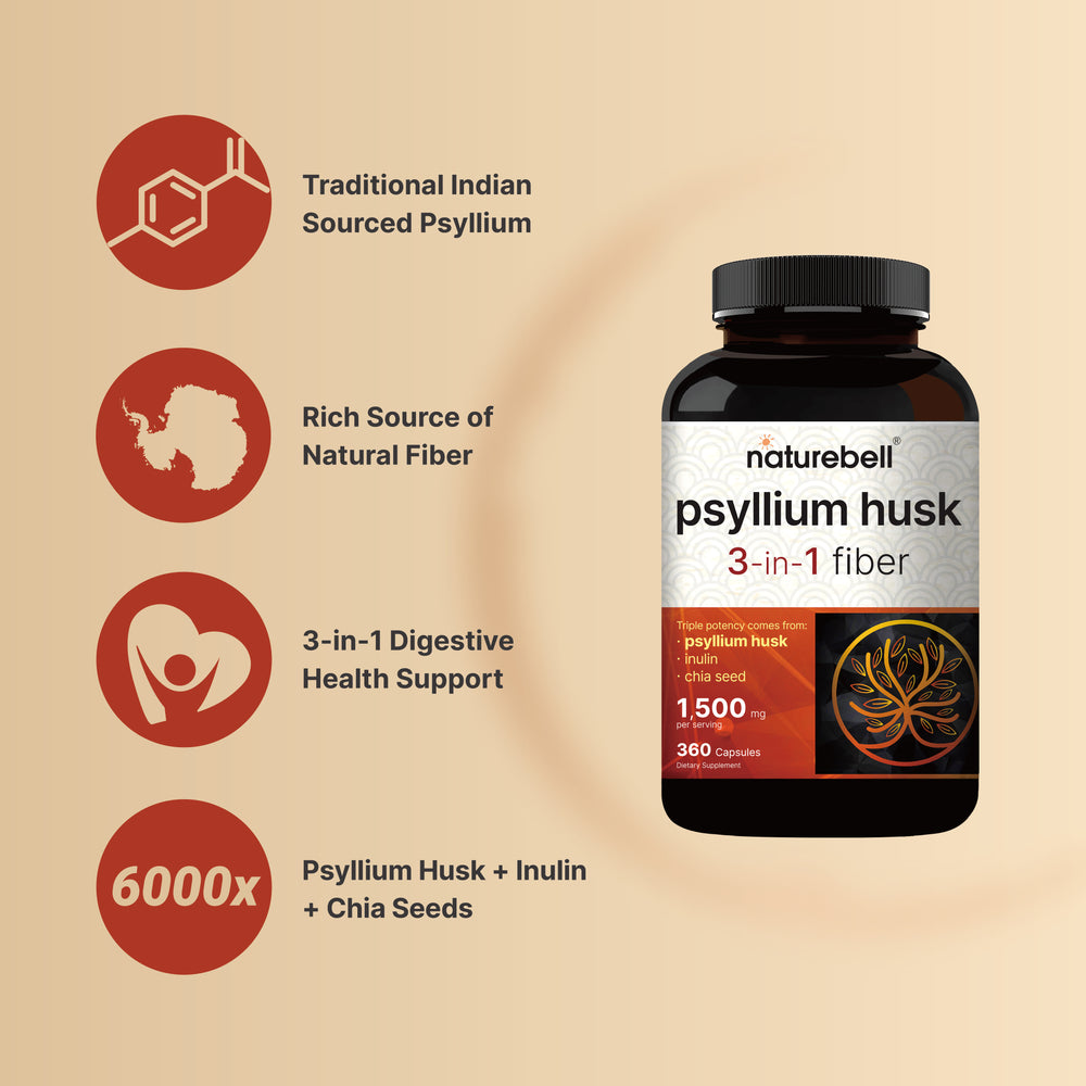 Psyllium Husk Capsules 1500mg Per Serving, 360 Count