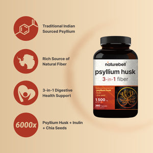 Psyllium Husk Capsules 1500mg Per Serving, 360 Count