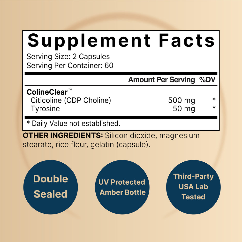 Citicoline Supplements, CDP Choline, Citicoline 500mg Plus Tyrosine 50mg Per Serving, Optimized Dosage, 120 Capsules