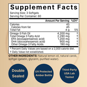 Omega 3 Fish Oil 4,200mg, 180 Burpless Softgels